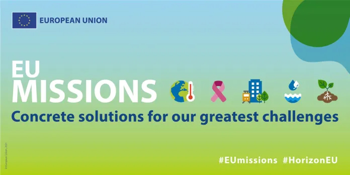 Banner de Horizonte Europa, Unión Europea: EU Missions, concrete solutions for our greatest challenges.